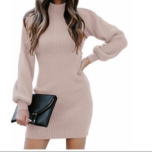 Light Pink Mock Neck Sweater Dress Short